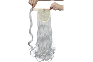 ‎SEGO SEGO Ponytail Clip in Pferdeschwanz Extension Haarteil Haarverlängerung Zopf Hair Piece gewellt Wavy wie Echthaar Silber-Grau Wavy-17"(43cm)