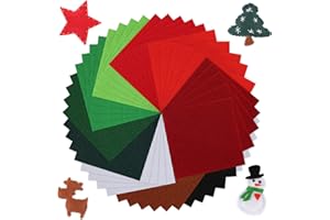 Pllieay 50 Pieces Soft Christmas Felt Fabric Sheets, 4 by 4inch, 1.4mm Thick Multi-Purpose for DIY Art Making and Christmas Decorations, 10 Colors