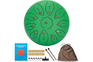 BQKOZFIN 6 Inch Steel Tongue Drum 11 Notes Hand Drum Percussion Instrument with Drum Mallets, Mallet Stand, Carry Bag, Tutorial Book, Note Stickers, Finger Cots for Meditation Yoga (Grass Green)