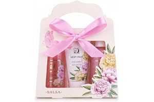 Accentra badset SWEET PEONY i presentbox rosa vit och guld för kvinnor | Wellnesskit med duschgel, kroppslotion, badskum, dekorativ ask med band, motiv samt gyllene detaljer, fint att ge bort