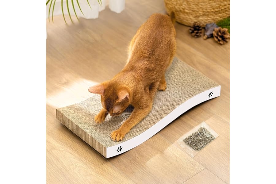 Cat Scratching Board, Durable Scratch Pad, Corrugated Cardboard Cat Scratcher for Indoor Cats, Heavy Duty, Double-Sided Usability, Recyclable with Catnip, Medium, 1 Pack