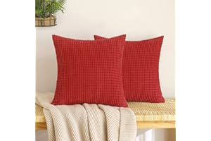 EMEMA Corduroy Granule Throw Pillow Covers Decorative Cushion Covers Square Soft Pellets Solid Pillowcase for Sofa Bedroom Red 18x18 Inch 2 Pieces