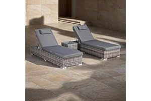 Club Rattan Harmony Sun Loungers with Side table in Grey Weave and Grey Cushions