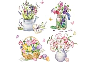 Fufuquare Adesivi da Parete Fiorali con Tulipani Colorati Adesivi Murali Botanici e con Farfalle Impermeabili per la Camera da Letto il Salotto e la Cucina