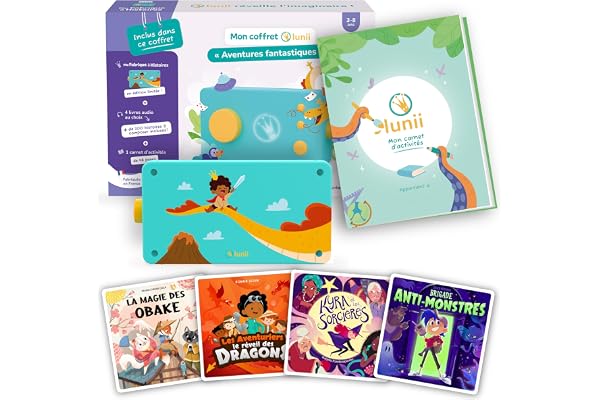 Lunii - Coffret Aventures Fantastiques - Ma Fabrique à Histoires + 4 Livres Audio AU Choix + Carnet d’activités 48 Pages - Enfants 3-8 Ans - Conteuse fabriquée en France