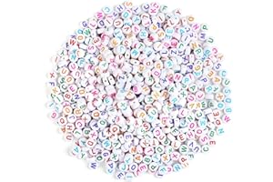 Naler 1200 4x7mm Cuentas Redondas de Acrílico con Letras Blancas Redondas Coloridas del Alfabeto para Hacer Joyas Pulseras Collares Artesanía DIY