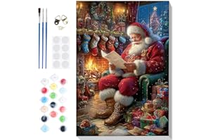 Lxmsja Paint by Numbers Christmas for Adults Beginners with Frame, Painting by Numbers Santa Claus on Canvas, Diy Acrylic Painting Kit Art and Crafts for Home Wall Decor, 8x12inch