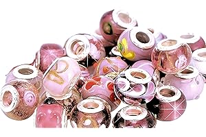 RKC DIVINE DESIGN BY RKC JEWELZ LONDON Girls 50 Pc Purple Charms for Bracelets, Murano Glass, fits Pandora - w/Storage Box