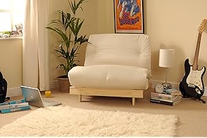 Comfy Living 2ft6 LUXURY Small Single Wooden Futon Set with PREMIUM LUXURY Natural Cream Mattress