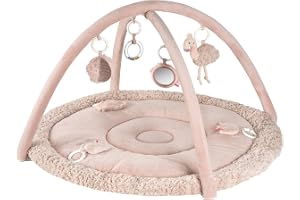 Fehn 3-D-Activity-Decke Flamingo – Spielbogen mit 5 abnehmbaren Spielzeugen für Babys – Spiel & Spaß im Liegen, Sitzen & beim
