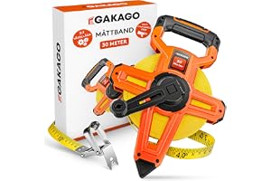 Gakago måttband 30m - 3-faldigt rullmåttband med vikspak - Ergonomiskt och halkfritt måttbandshandtag - Måttbandsrulle med mä