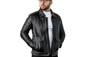 THR LEATHER Aviator Styled Mens Leather Jacket With Double Entry Front Pockets| Vintage Black Leather Jacket | Motorbike Real Leather Jacket Mens