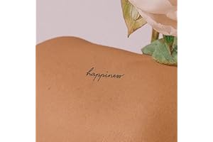 ‎INKSTER Inkster Tattoo - Schriftzug happiness | vegane & wasserfeste Temporäre Tattoos für Erwachsene - EU-Kosmetikzertifizierte Farbe - revolutionäres 2 Wochen Tattoo | Premium Klebetattoos & Fake Tattoo