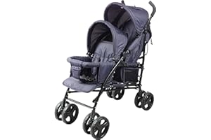 Bambisol Poussette Double Canne | Pliage Compact, Habillage Pluie Inclus | Bleu Marine