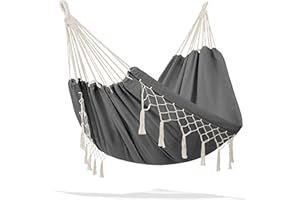 KESSER® Hamaca Resistente hasta 300kg | 320x150cm, para 1-2 Personas |, Transpirable, con Borlas Resistentes a la Intemperie, Ideal para Camping y Jardín, Gris