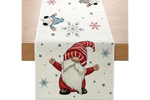 LAISLLA Runner Natalizio da Tavolo, Runner da tavola con Renna e Albero di Natale, Moderno Runner Tavola Lino Lavabile Tovaglia Runner Decorazione 33 x 180 cm