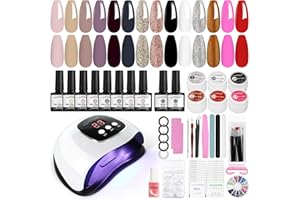‎SPTHTHHPY SPTHTHHPY Nagelset Gelnägel Starterset,gel nagellack Kit mit 48W UV Lampe,8 Nagellack mit Base&Top Coat + 6 Farben UV Gel mit 15 Pinsel,100 Nägel Tips, Komplette Nagelstudio Set