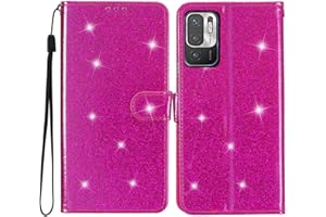 RNRIEYTA Miagon Brieftasche Hülle für Xiaomi Redmi Note 10 5G,Handyhülle Handytasche Glitzer PU Leder Tasche Flip Case Geldbörse mit Kartenfach Magnet Klapphülle,Roserot