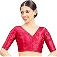 Studio Shringaar Women Readymade Raw Silk V Neck Saree Half Sleeve Blouse