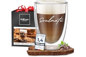 ElbFuchs® Verre double paroi café | SOULMATE [1x 350ml] Idée cadeau parfaite | Tasses à café double paroi | Verre isotherme | Tasse café transparente | Verres à thé et à café
