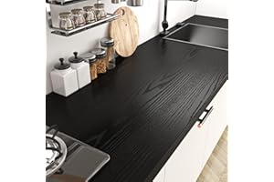 Livelynine Papier Peint Bois Noir de 40CM*10M Rouleau Adhésif Décoratif Lavable Étanche Amovible Papier Vinyle Autocollant pour Meuble Cuisine Mur Table Porte de Placard Commode Plan de Travail