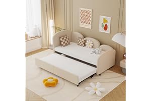Gegtuon Polsterbett Bett 90x200 für Kinder, Kinderbett Einzelbett Schlafsofa Sofabett mit Ausziehbares Bett, Jugendbett Tagesbett Funktionsbett Bettgestell mit Lattenrost, ohne Matratze, Samt, Beige