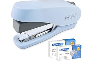 Rapesco 1469 Grapadora Luna Esfuerzo Reducido con 2000 Grapas, 50 Hojas de Capacidad, Celeste