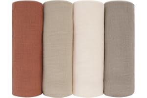 Peepeemax Muselinas Bebé Paño 60x60 cm, 100% Algodón Super Absorbentes Suave y Transpirable Gasas para Bebes Toallas Bebe de Muselinas para Recien Nacido Niñas Niños, 4 Piezas, Marrón