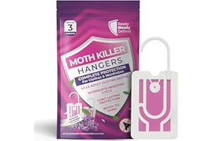 READY STEADY DEFEND 3-Pack Moth Killer Hangers for Wardrobes: Lavender-Scented Clothes Moth Repellent | Anti-Moth Protection for Wardrobes and Drawers | Up to 3 Months Protection per Hanger |