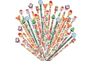 VEYLIN 32pcs Christmas Themed Pencil Set, Christmas Pencils with eraser tips Incentive Gift Christmas Stocking Stuffers for Children