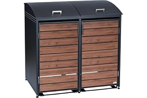 Zelsius Mülltonnenbox 2er Mülltonne mit abgerundetem Deckel | 120-240 Liter | Walnuss, Anthrazit RAL7016 | Tür in Holzoptik mit Erweiterungsmöglichkeiten | Mülltonnenhäusschen, Mülleimerboxen