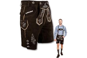 TRACHTENLUST HOFGLANZ® Trachten Lederhose Herren Kurz - Hochwertige Trachtenhose für Herren mit Hosenträgern - Traditionelle Echtlederhose für Oktoberfest Bequem & Robust (Größen 46-58)
