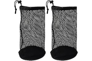 Klmnop 2Pcs Golf Ball Bag, Nylon Mesh Golf Ball Pouch Holds 48-56 Balls, Golf Balls Tee Pouch with Drawstring Storage Bag(Black)