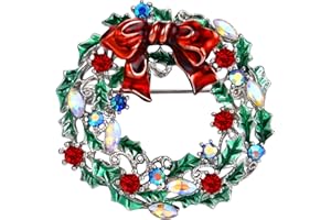LOLIAS Weihnachtsbrosche Pin für Frauen Mädchen Schneeflocke Weihnachtsglockenkranz Kristall Strass Broschen Pins Grün Rot Emaille Brosche Pins Mode Weihnachtsschmuck