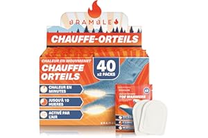 Bramble - Chauffe-Orteils adhésifs (40 Paires, 80 au Total) - Patchs adhésifs Ultra-Fins pour Chaussures et Bottes - Activés à l'air et sans Odeur - Jusqu'à 10 Heures de Chaleur