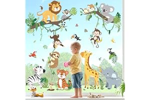 decalmile Pegatinas de Ventana Animales del Jungla Vinilos para Ventanas Safari León Elefantes Jirafas Anticolisión Vinilo No Adhesivo de Pegatinas Vidrio Ventana