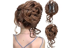 SEGOHAIR Messy Bun Hair Piece Claw Clip Synthetic Tousled Hair Bun, Elastic Hair Donuts for Buns Scrunchy Fluffy Natural Curly Hair Scrunchies for Women Easy Bun Hairpiece Brown to Chocolate Brown