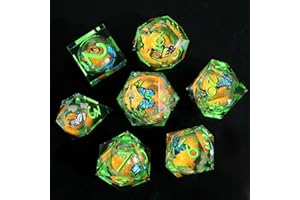 ELIFEL Liquid Core - Set di dadi poliedrici in resina con bordi affilati, 7 pezzi, per giochi di ruolo di D&D, a tema farfalla