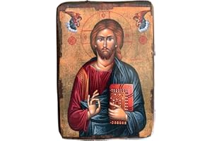 IconsGr Orthodoxe Ikone Jesus Christus / A0, Ungerahmt, Wandbild, Wohnzimmer, Griechisch-orthodoxe Ikone aus Holz, 9 x 7 cm