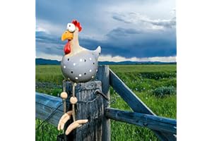 KAMNDEX Huhn Gartendeko, Harz und Keramik Hahn Deko Ornament Handarbeit Gartenstatuen Dekorative Hen Yard Dekor Geschenk Animal Figurine Farmhouse Garden Stake für Haus Andenken (Gray)