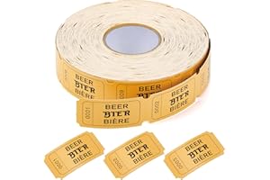 Nezyo Value Tokens Roll 1000 Sheets Perforated Value Tokens Consecutive Number Food Stamps Roll Drinks Marks Roll Demolition Cards for Shops Bar Wedding Party Carnival (Yellow, Berry)