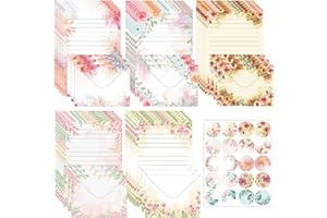 COMFORSO 65pcs Flora Letter Paper Envelopes Set,30 Sheets A5 Letter Papers with 15 Envelope and 20 Sealing Stickers,Pretty Stationery Set for Love Letters Creative Party Birthday Invitation (Flora-B)