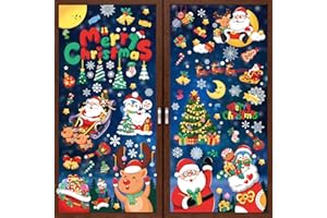 Wothfav Vetrofanie Natalizie, 386 Pezzi Adesivi Natalizi per Finestre, 9 Fogli Vetrofanie Natalizie per Finestre, Decorazioni Natalizie, Adesivi Finestra Natale Riutilizzabile, Sticker PVC Rimovibile