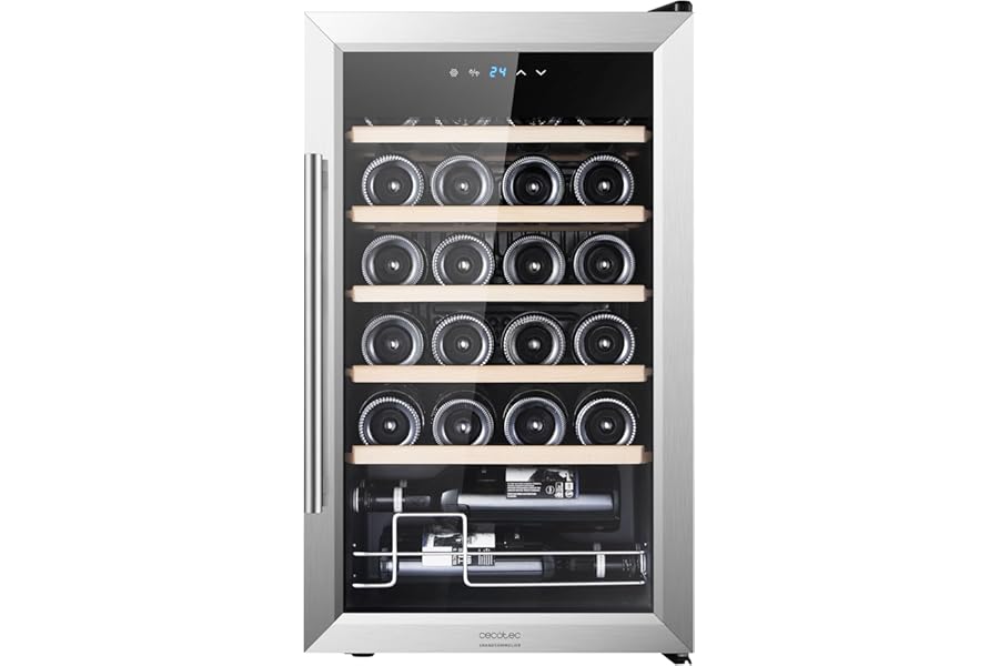 Cecotec Enoteca 24 Bottiglie – Bolero GrandSommelier 2450 Inox Compressor Wine Refrigerator. Adjustable temperature of 5-18°C, High Performance, Silent and Vibration-free Operation