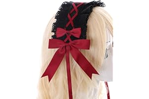 KAWAII-STORY C-07-3 - Fascia per capelli con fiocco gotico, colore: Nero/Rosso