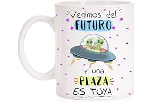 FUNNY CUP Taza de Cerámica Opositor Venimos del Futuro y una Plaza es Tuya Taza Regalo para opositor u opositora Ideal para motivación para exámenes.