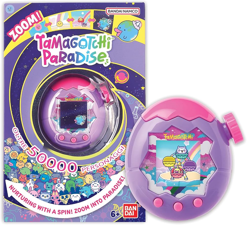Bandai - Tamagotchi Paradise Himmel - Kurmak için sanal evcil hayvan - Tamagotchi Zoom döner tekerlekli - Almanca interaktif oyuncak - Mor ve pembe gökyüzü modeli - 43423