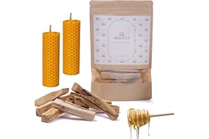 BESOULS Ritual Mágico de Buena Suerte 11/22 | 8 Palo Santo Incienso Natural + 2 Velas de Miel Pura Cera de Abeja | Kit Especial para los días 11/22 | QR de Contenido Digital Exclusivo (Velas de Miel)