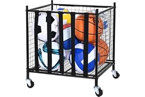 VEVOR Rullande sportbollsförvaringsvagn, låsbar basketbur med elastiska remmar, sportutrustningshållare för inomhus, utomhus, stålförvaringsställ för garage, lekgrupp, gym och skolor