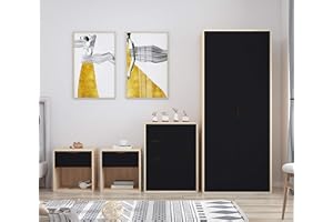 AFN Home Delvito 4 Piece Bedroom Furniture Set - Includes Wardrobe, 5 Drawer Chest, Bedside Cabinet (Black on Oak)